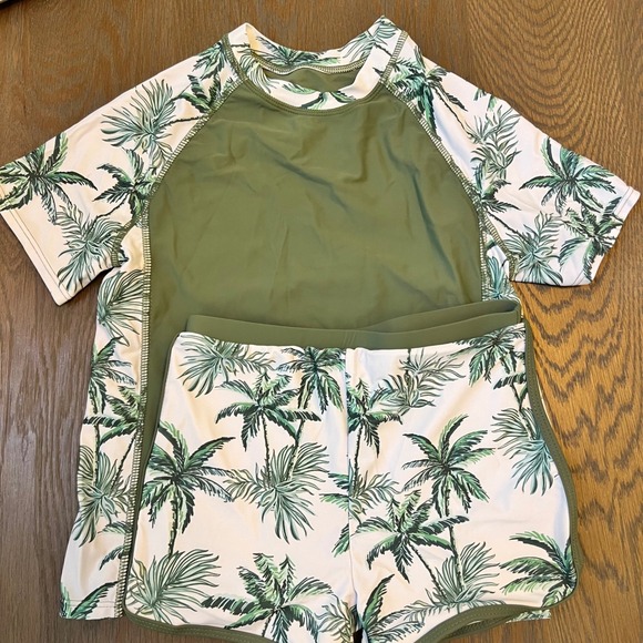 Palm Tree Rash Guard Swimsuit Set - Kids Size 11T - Summer Beach - Picture 1 of 3